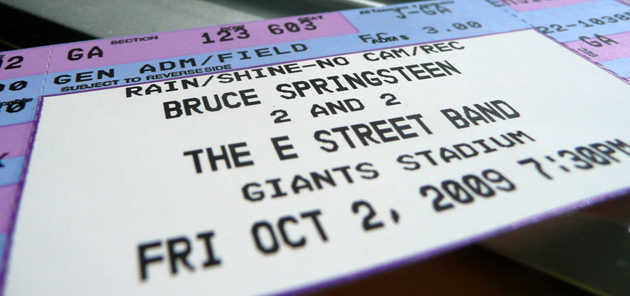 Entrada para la segunda noche de Bruce Springsteen en el Giants Stadium, NJ