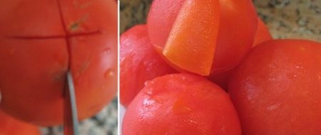 Cortar y pelar tomates escaldados